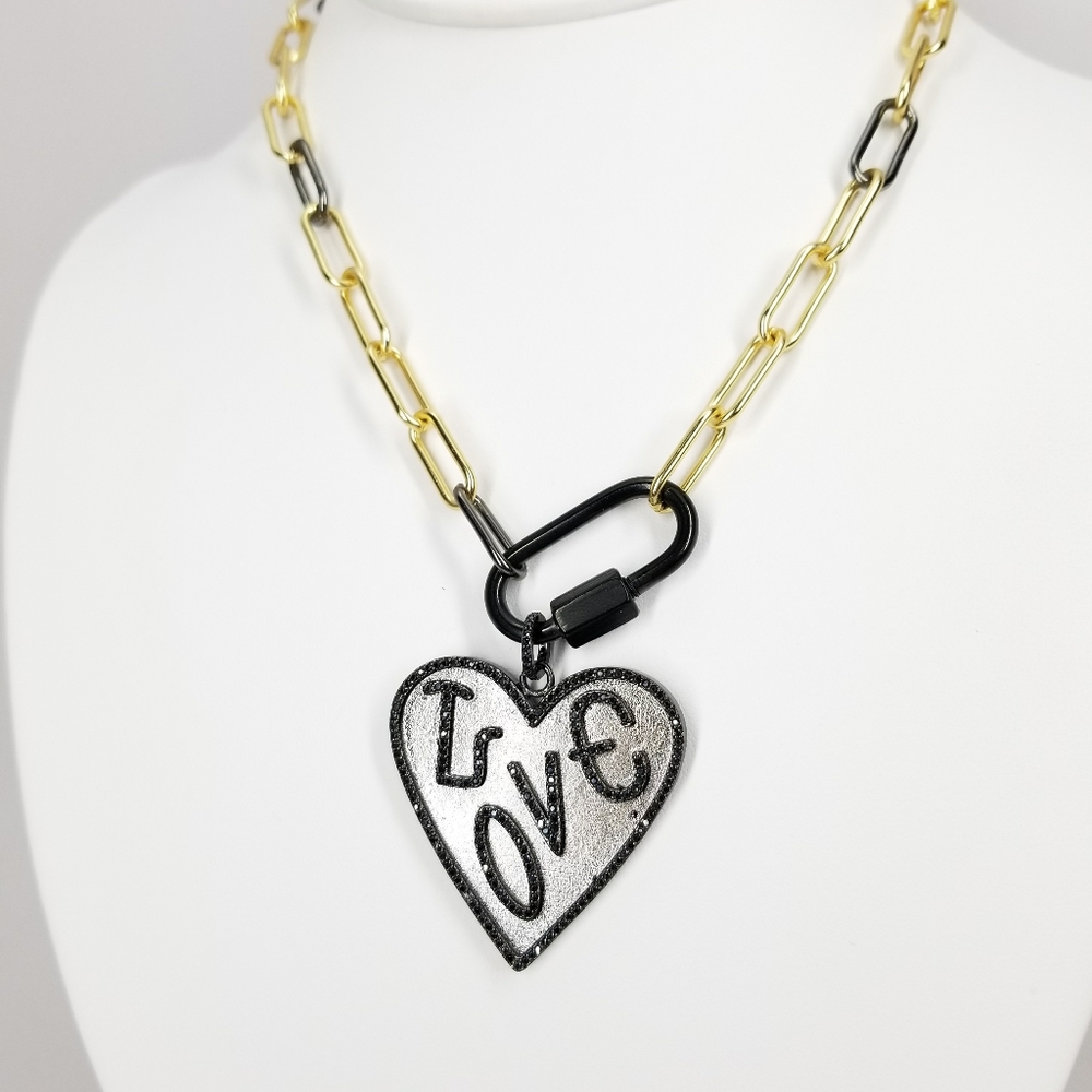 NWT Heart LOVE Pave CZ Paperclip Carabiner Choker - Picture 3 of 11